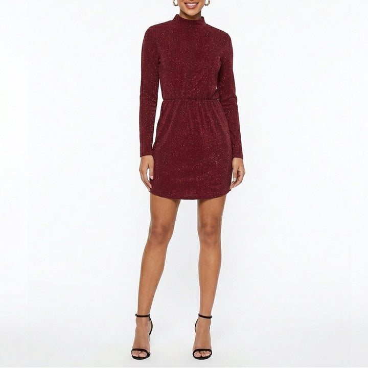 Lucy In The Sky Mini Dress Womens Large Red Back Cut Out Long Sleeve Mock Neck