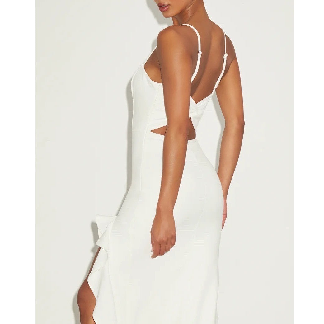 Lulus Iveta Midi Dress Women XL White Cutout Ruffled Sleeveless Adjustable Strap