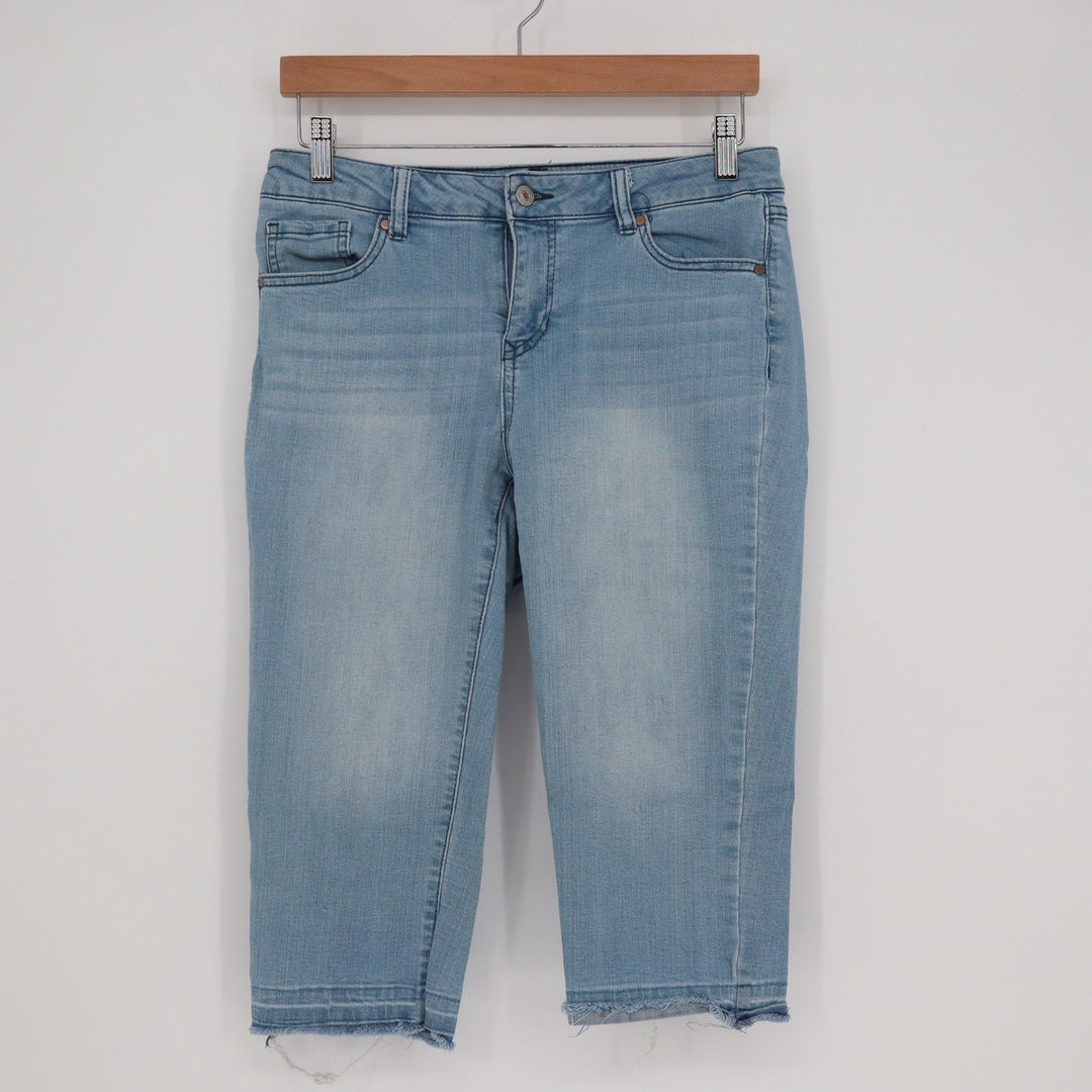 Artisan NY Womens Light Wash Raw Hem Cropped Capri Denim Jeans Size 8 Blue