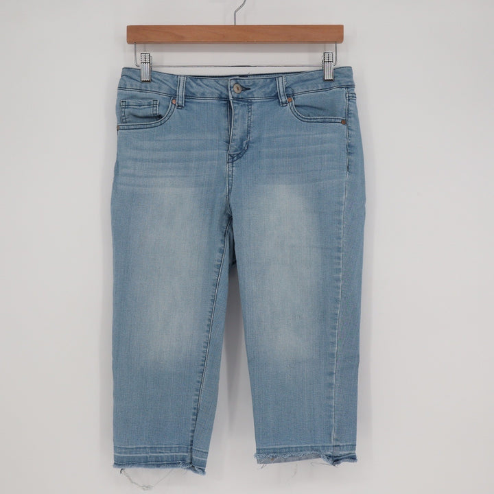 Artisan NY Womens Light Wash Raw Hem Cropped Capri Denim Jeans Size 8 Blue