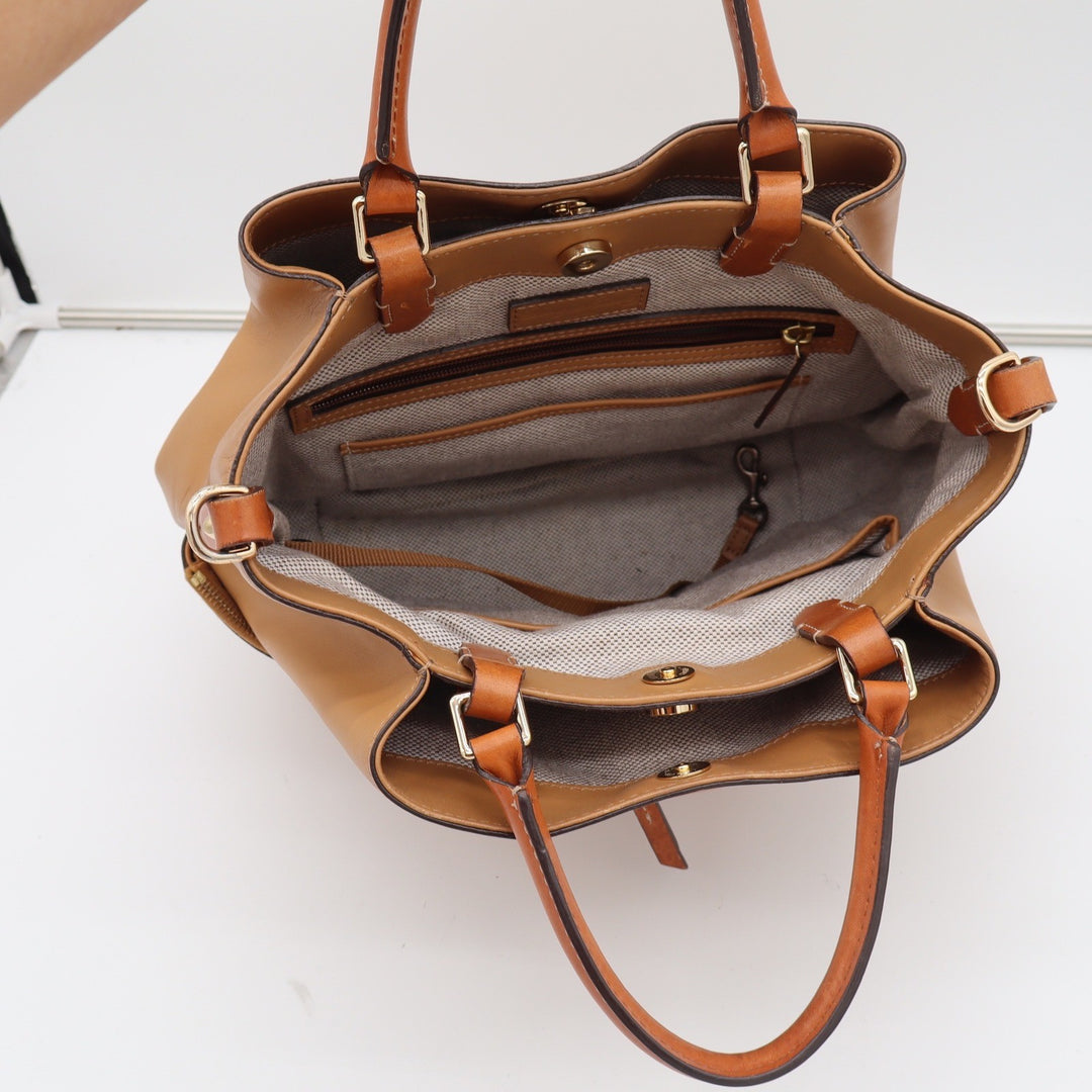 Dooney & Bourke Satchel Womens Large Leather Tan Crossbody Handbag Excellent