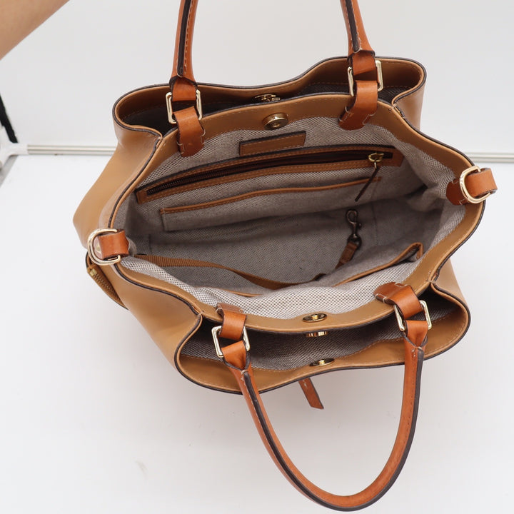 Dooney & Bourke Satchel Womens Large Leather Tan Crossbody Handbag Excellent