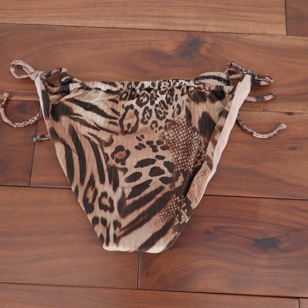 ASOS DESIGN Leopard Print High Leg String Thong Bikini Bottoms