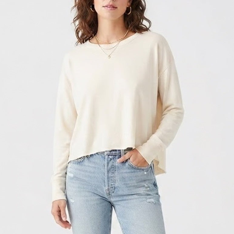 Zella Womens Cream Long Sleeve Relaxed Fit High Low Athleisure Top XS