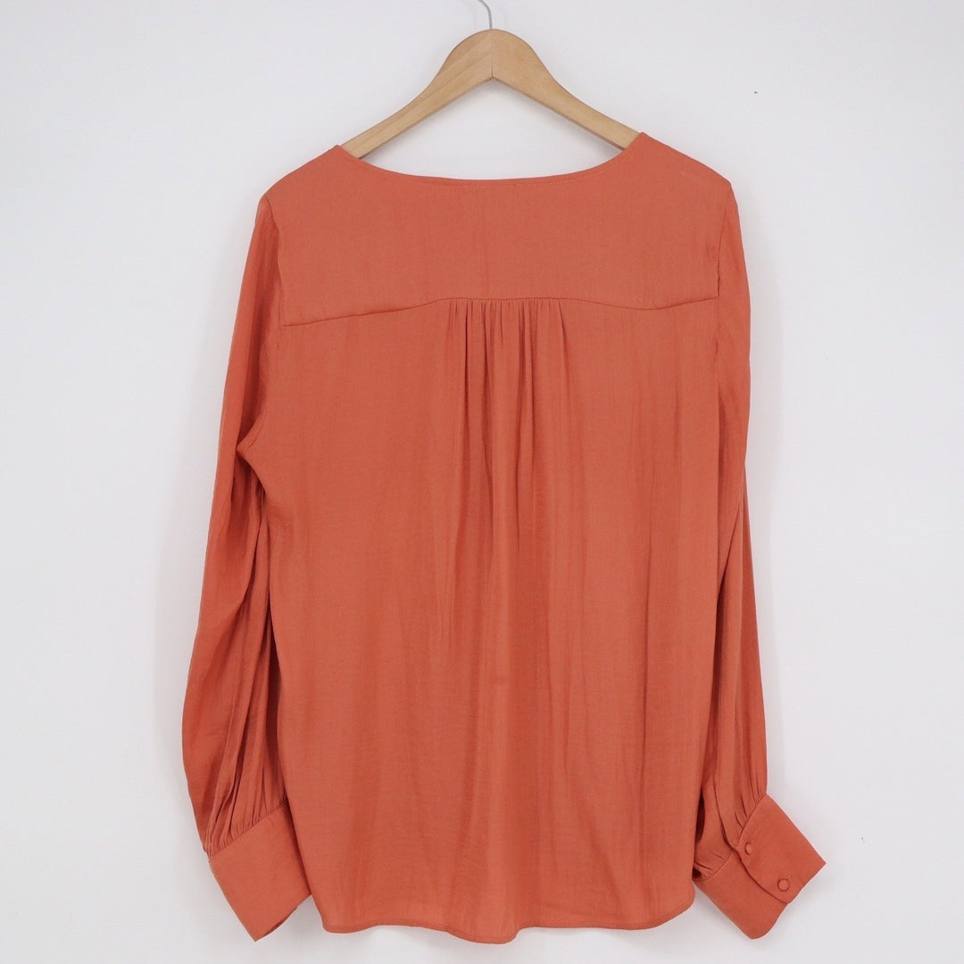 Maison d'Amelie Paris Womens Large Terracotta Orange V-Neck Bishop Sleeve Blouse