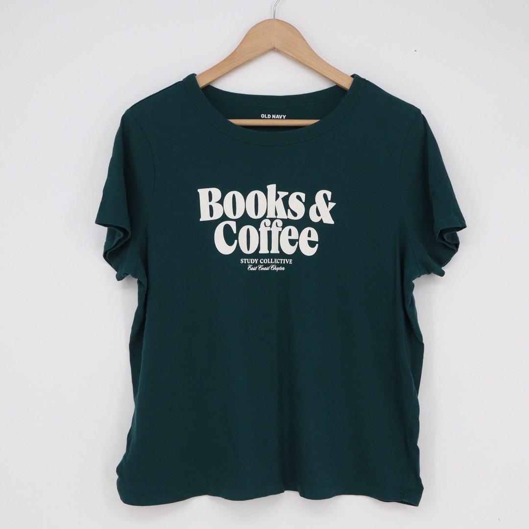 Old Navy Books & Coffee Study Collective Graphic Tee Forest Green Large