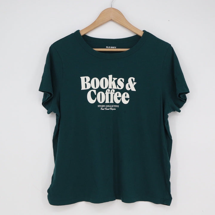 Old Navy Books & Coffee Study Collective Graphic Tee Forest Green Large