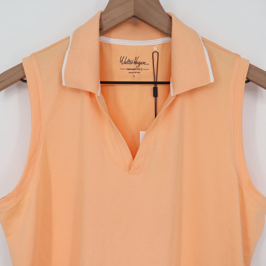 Walter Hagen P11 Sleeveless Johnny Golf Polo Shirt Peach Fuzz Womens Large