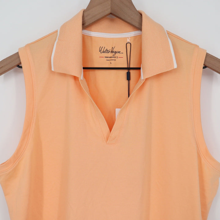 Walter Hagen P11 Sleeveless Johnny Golf Polo Shirt Peach Fuzz Womens Large