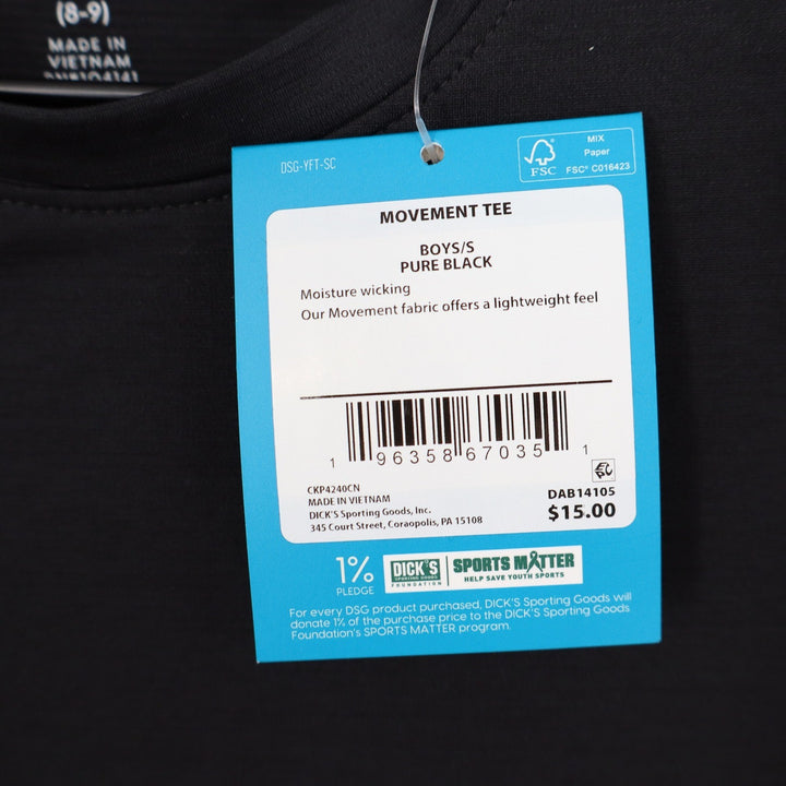 DSG Boys Movement Tee Short Sleeve Moisture Wicking Athletic Shirt Black S 8-9