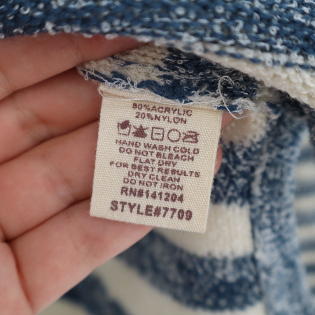 Hem & Thread Sweater Womens Medium Blue White Striped High Low Hem Long Sleeve
