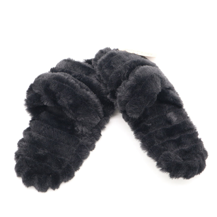 Northeast Outfitters Cozy Cabin Black Fuzzy Slide Slippers Womens Small 4-6 NEW