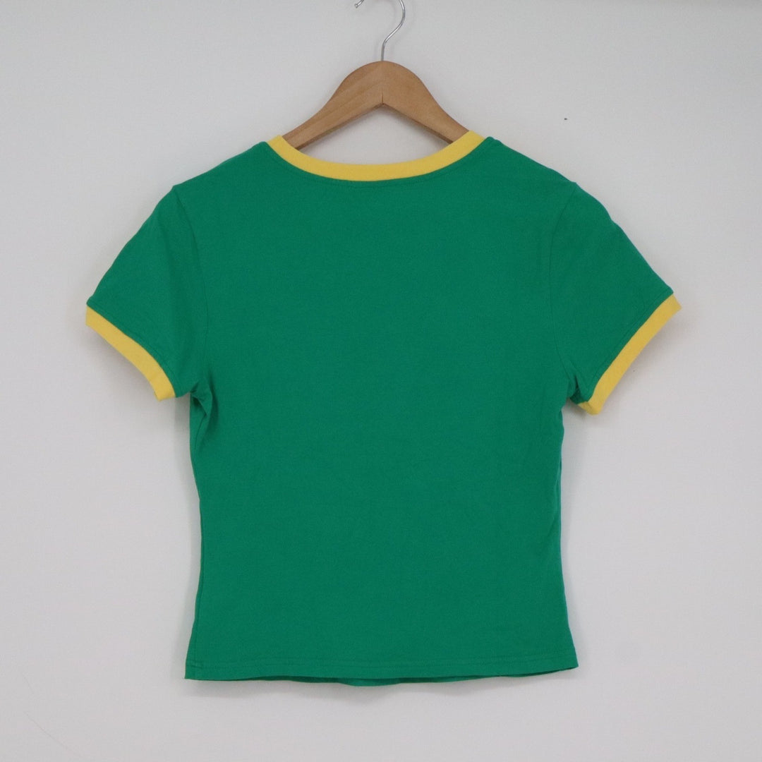 Green Yellow Ringer Tee 01 Graphic Short Sleeve Sporty Baby Tee Medium
