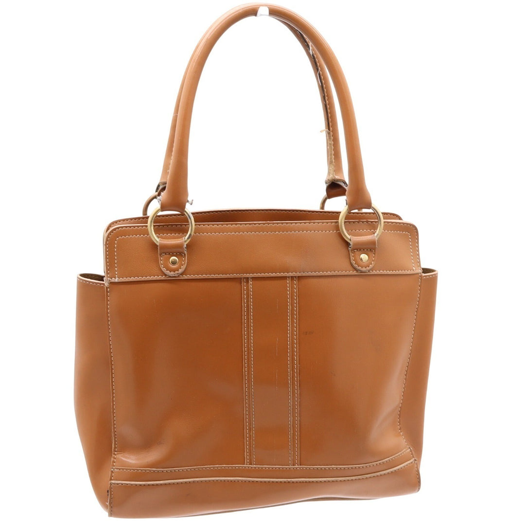 Emilie M Satchel Handbag Womens Large Tan Faux Leather Multi Pocket Fair