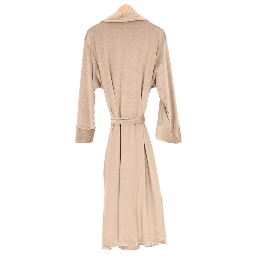 Pure Fiber Wrap Bathrobe Unisex Large Beige Stretch Fleece Tie Belt Shawl Collar