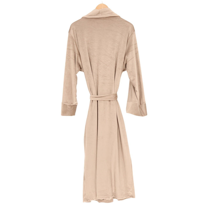 Pure Fiber Wrap Bathrobe Unisex Large Beige Stretch Fleece Tie Belt Shawl Collar