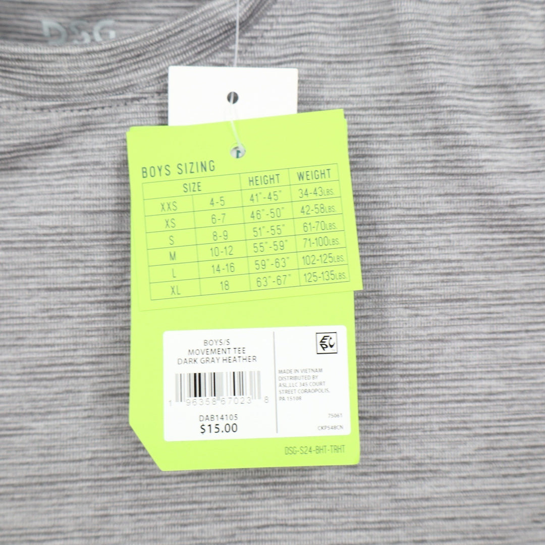 DSG Boys Movement Tee Dark Gray Heather Short Sleeve Shirt Size S 8-9