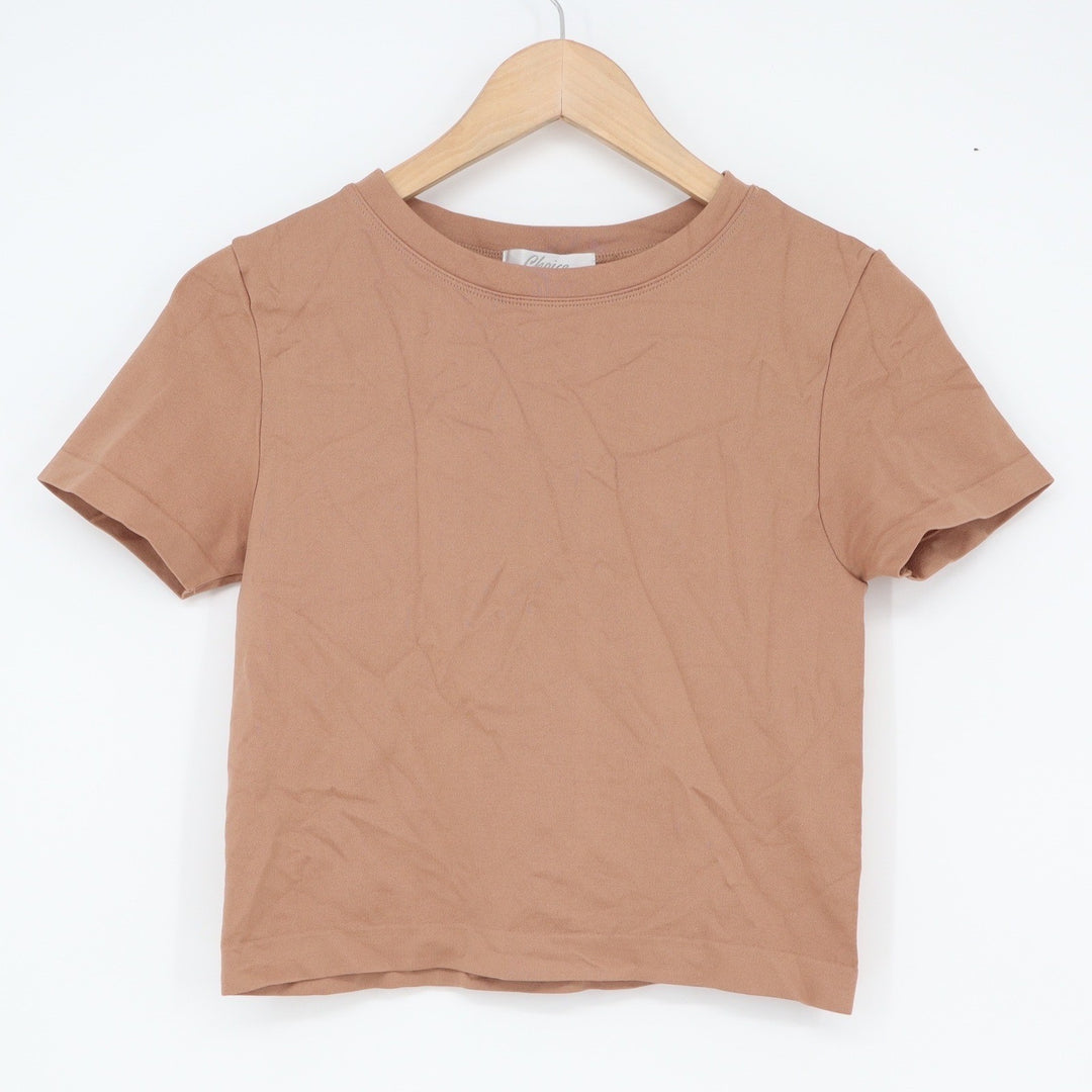 Choice Tan Short Sleeve Crew Neck Seamless Stretchy Cropped Tee One Size