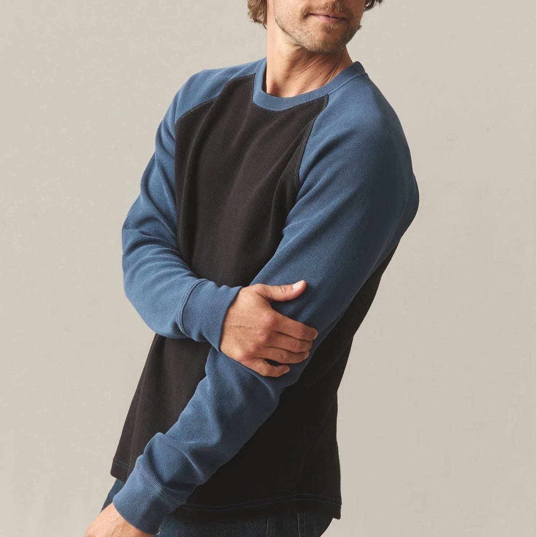 American Giant French Rib T-Shirt Mens Large Blue Black Colorblock Raglan Sleeve