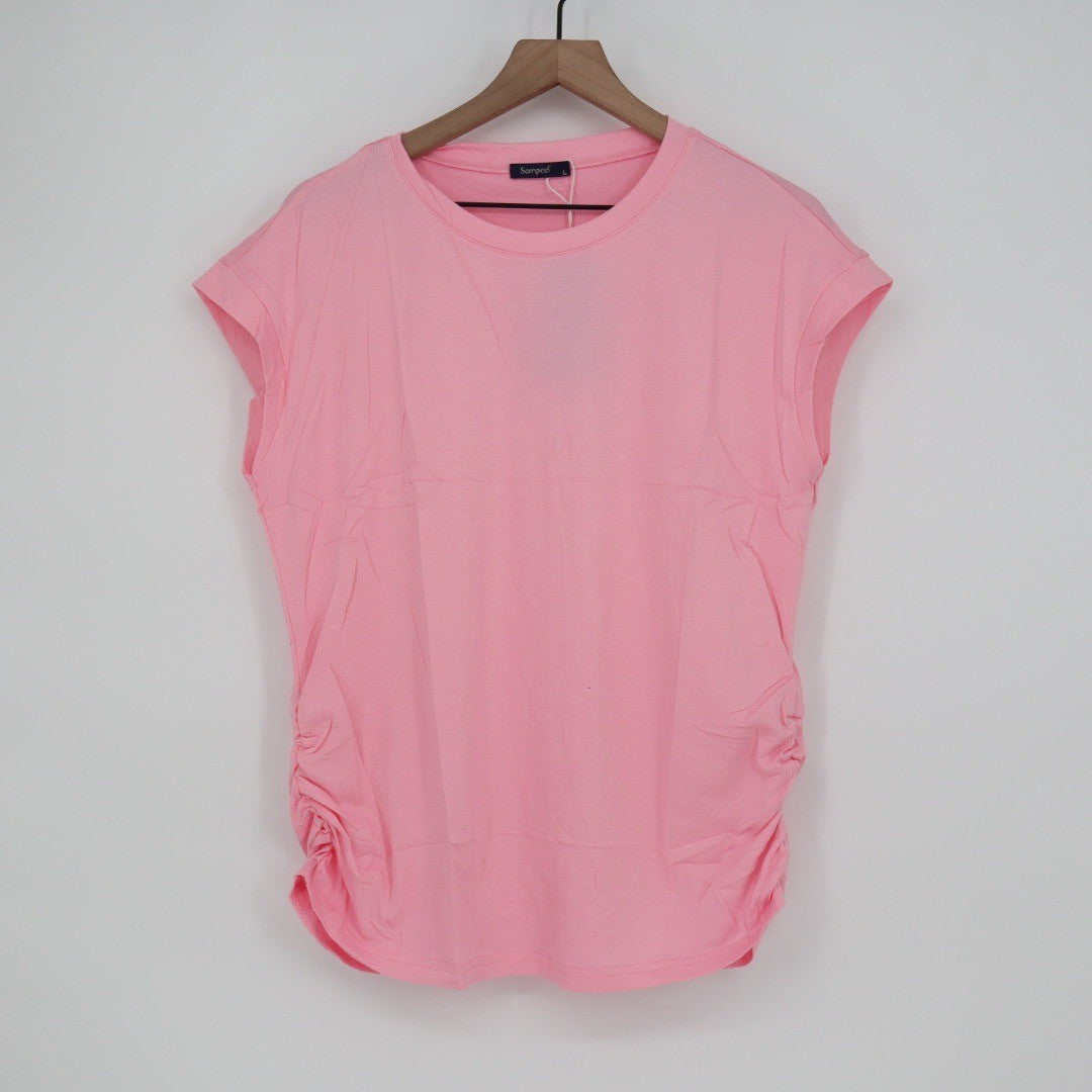 Sampeel Pink Ruched Side Tunic Tee Shirt Basic Women's Size L