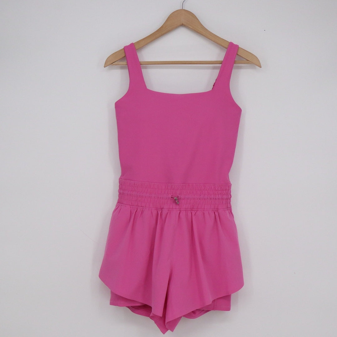 YPB Your Personal Best Pink Active Romper Square Neck Smocked Waist Medium