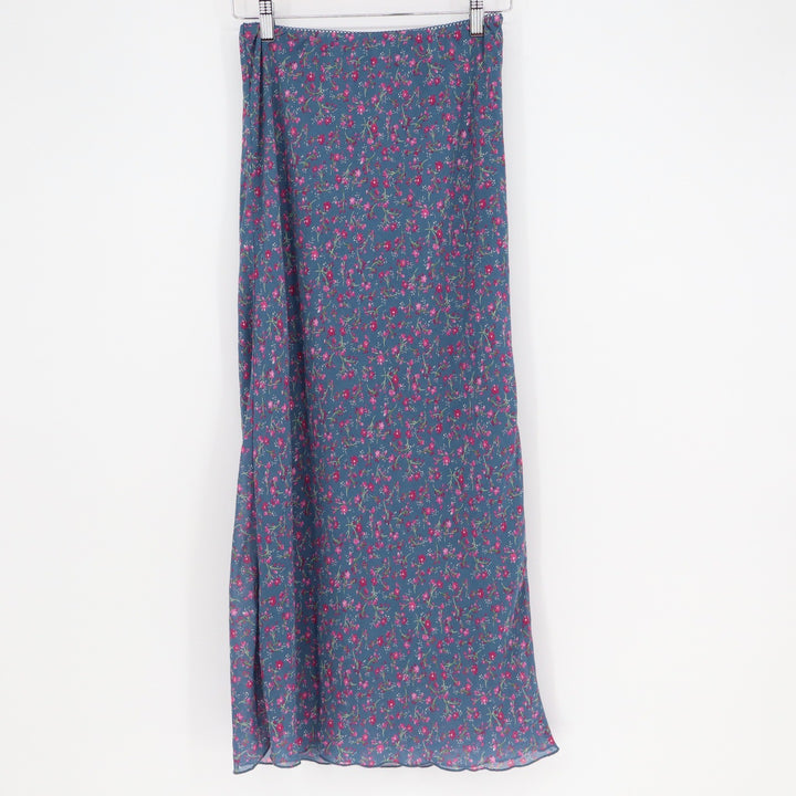 Wild Fable Teal Blue Floral Mesh Maxi Skirt Lettuce Edge Hem Small