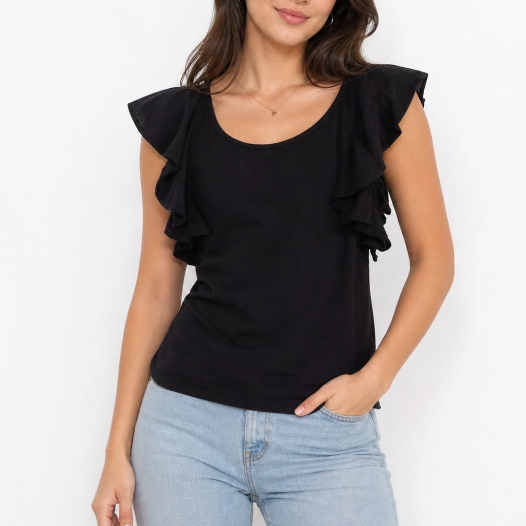 Charlotte Russe Black Ruffle Cap Sleeve Square Neck Knit Top M