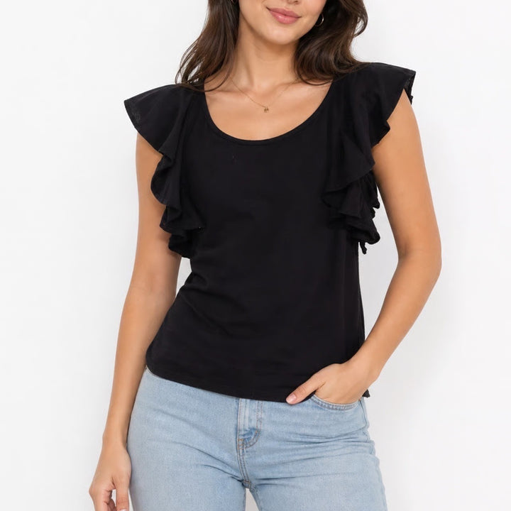 Charlotte Russe Black Ruffle Cap Sleeve Square Neck Knit Top M