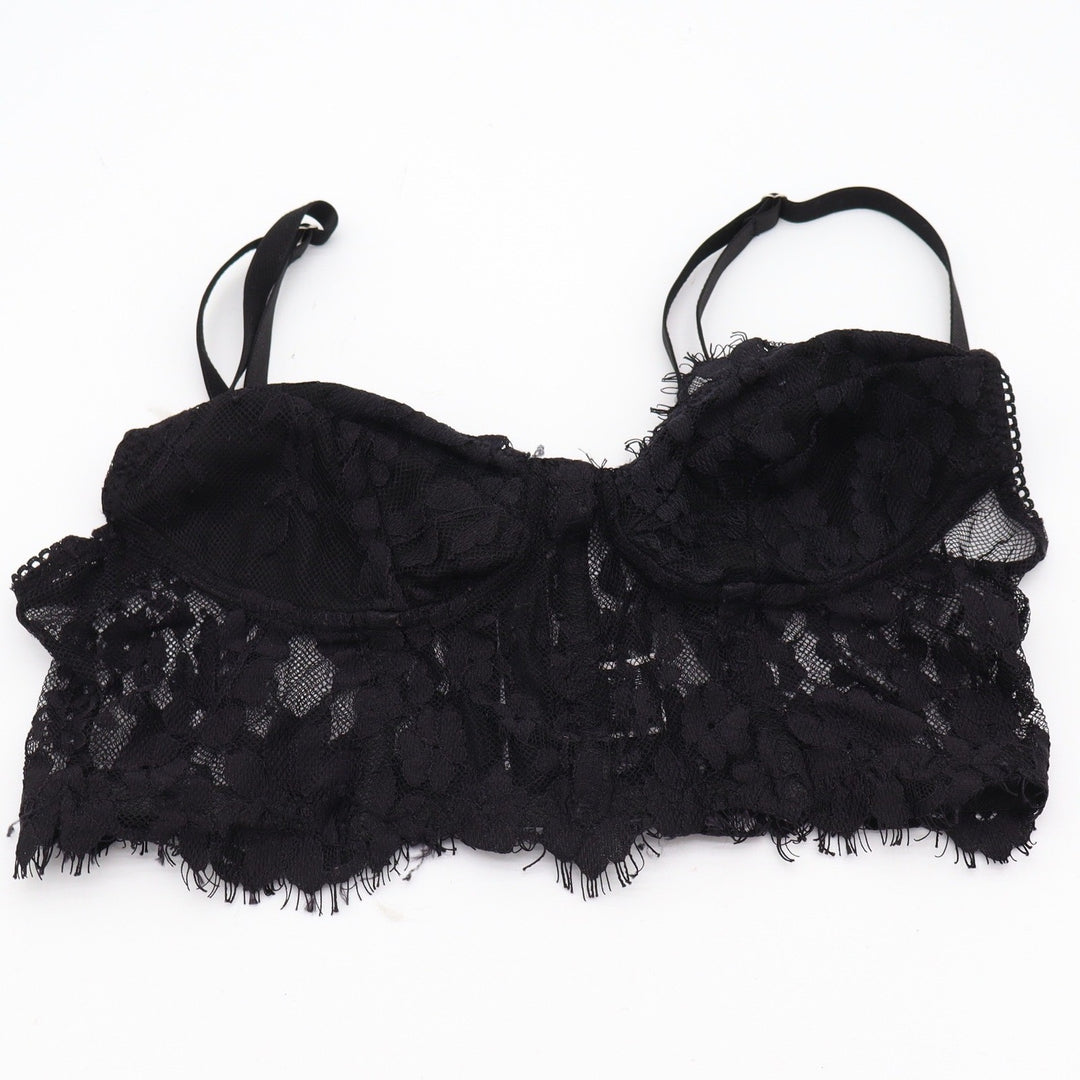 SHEIN Bustier Top Womens XS Floral Lace Black Eyelash Trim Underwire Excellent