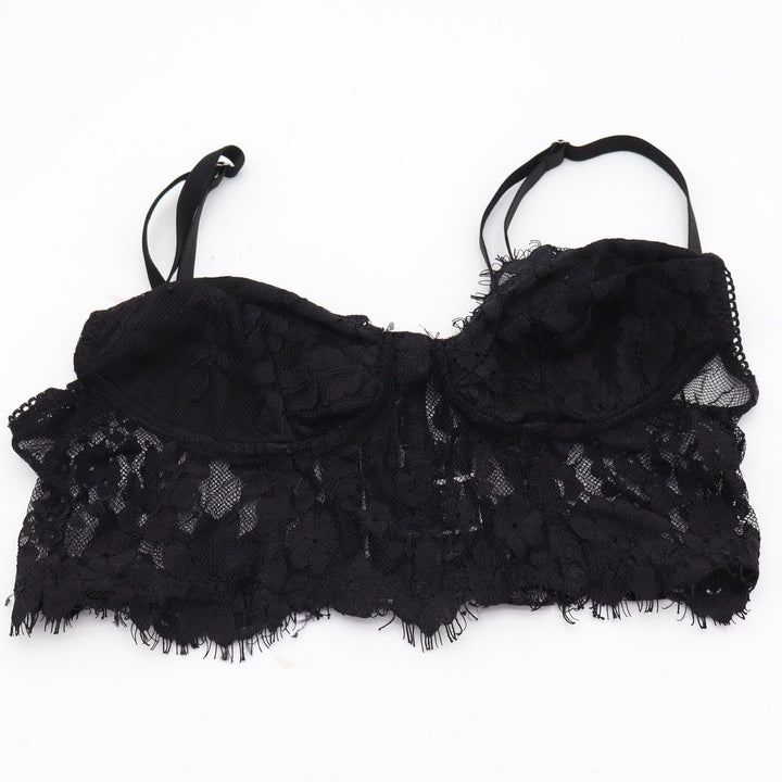 SHEIN Bustier Top Womens XS Floral Lace Black Eyelash Trim Underwire Excellent