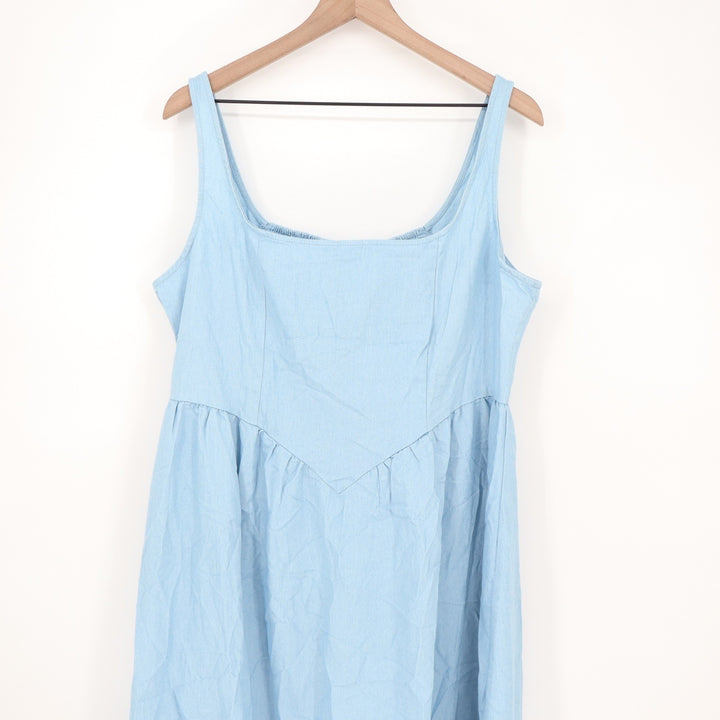Pink Diamond Rhaziya Midi Dress Blue Square Neck Smocked Back Sleeveless Size 14