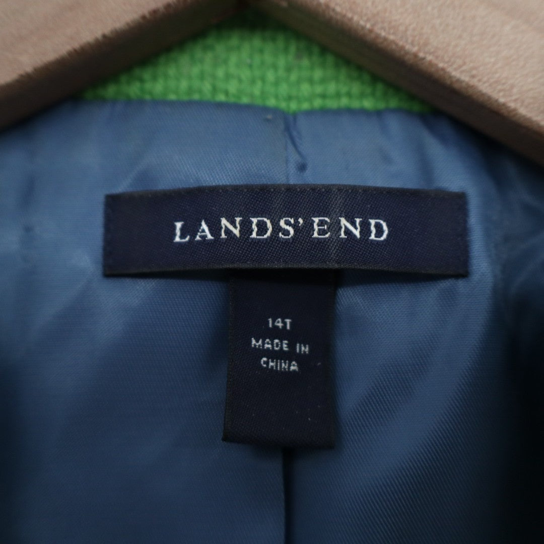 Land's End Blazer Jacket Womens 14P Green Nylon Single Breasted Notch Lapel