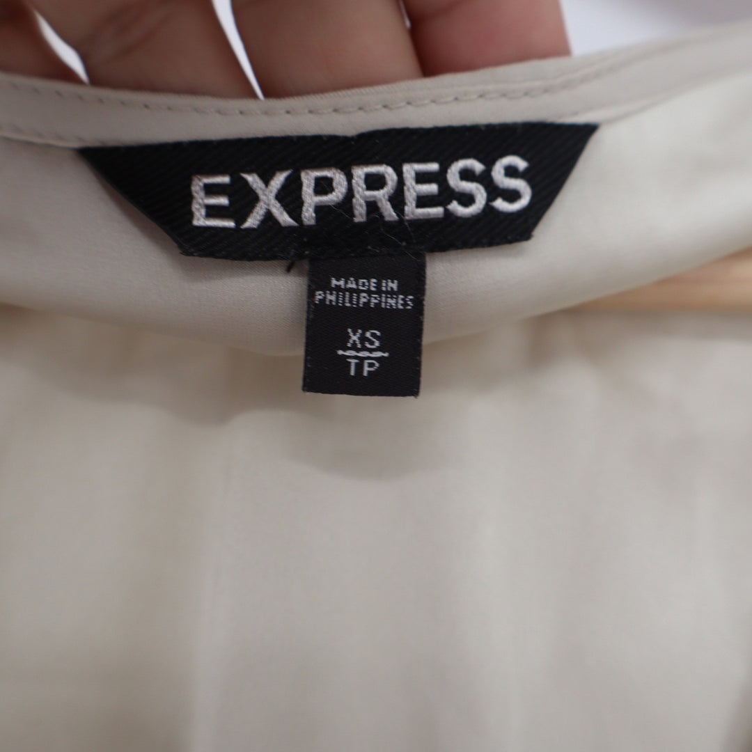 Express Womens XS Beige V-Neck Half Zip Rolled Cap Sleeve Blouse Top