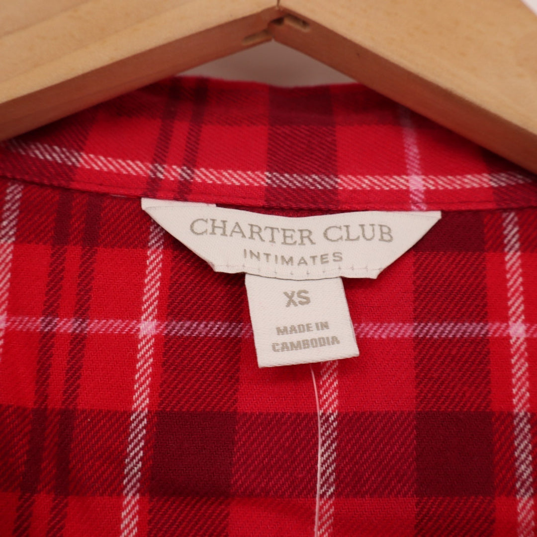 Charter Club Flannel 2-PC Pajamas Set Womens XS Red Plaid Cotton Lapel Collar