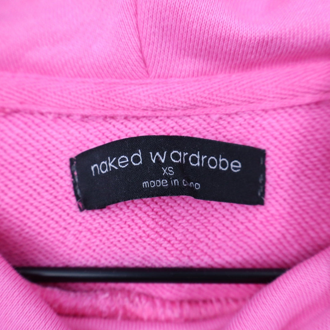 Naked Wardrobe Pink Cropped Hoodie Sweatshirt XS Elastic Hem Women's