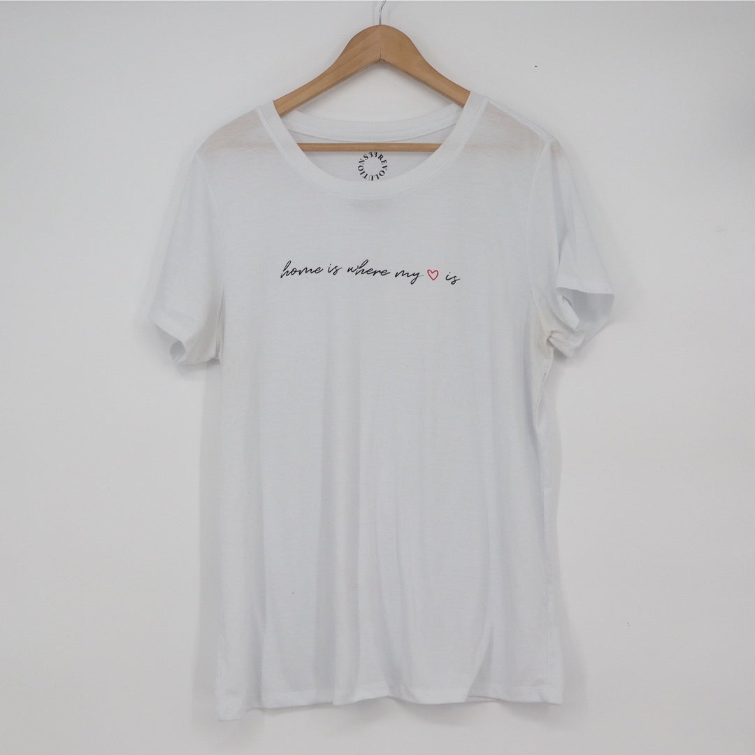 33 Revolutions Home Is Where My Heart Is White Graphic Tee XXL Short Sleeve