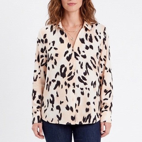 Shirt Womens Multicolor Leopard Print Button Front Spread Collar Button Up