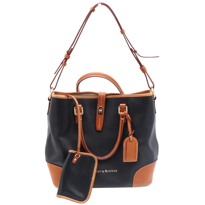 Dooney & Bourke Tote Bag Womens Large Pebble Leather Black Tan Classic Excellent