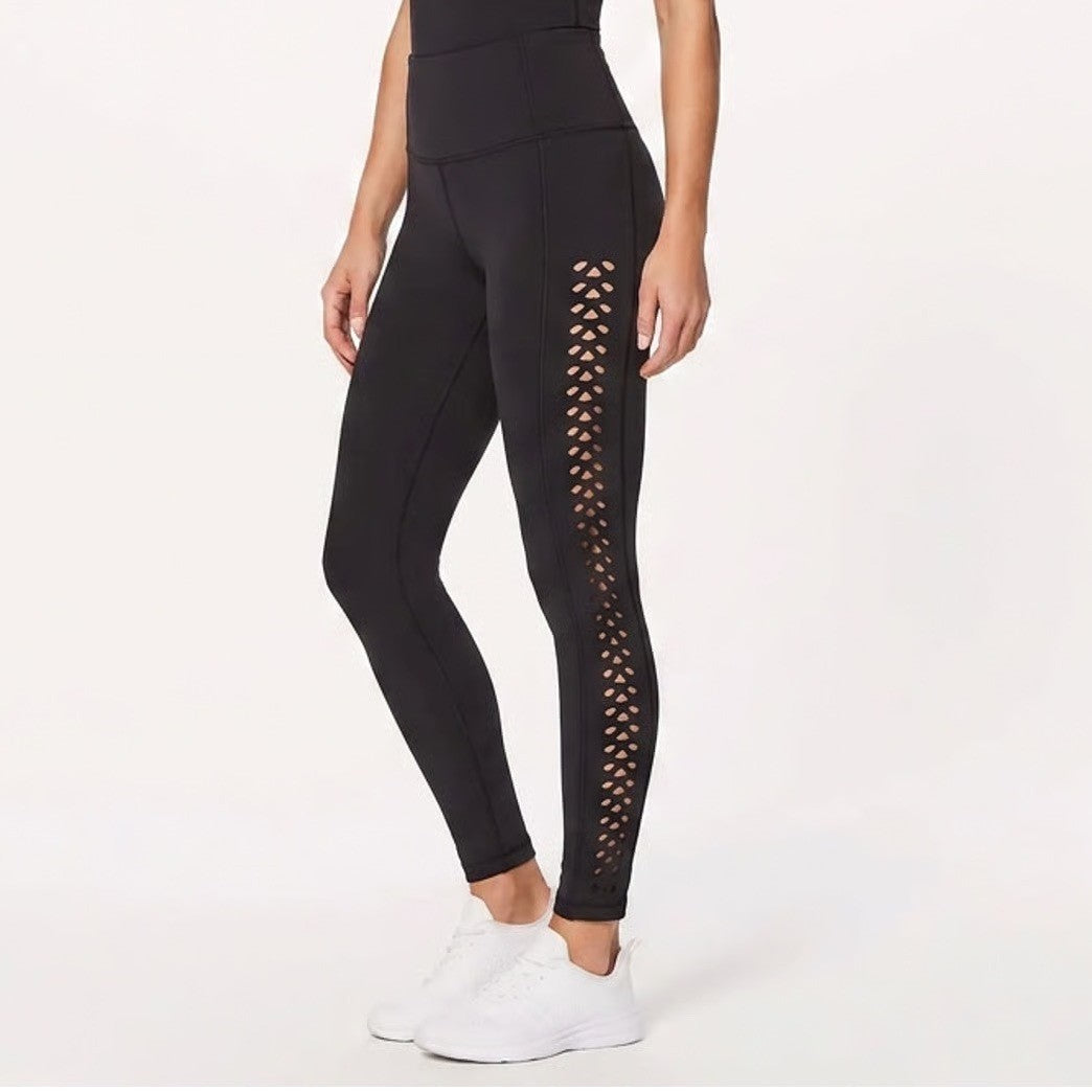 CALIA Inspire Crochet 7/8 Leggings Pure Black High Rise XS New