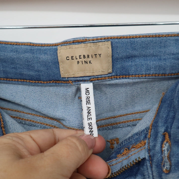 Celebrity Pink Womens Mid Rise Ankle Skinny Jeans Light Wash Blue Size 7/28