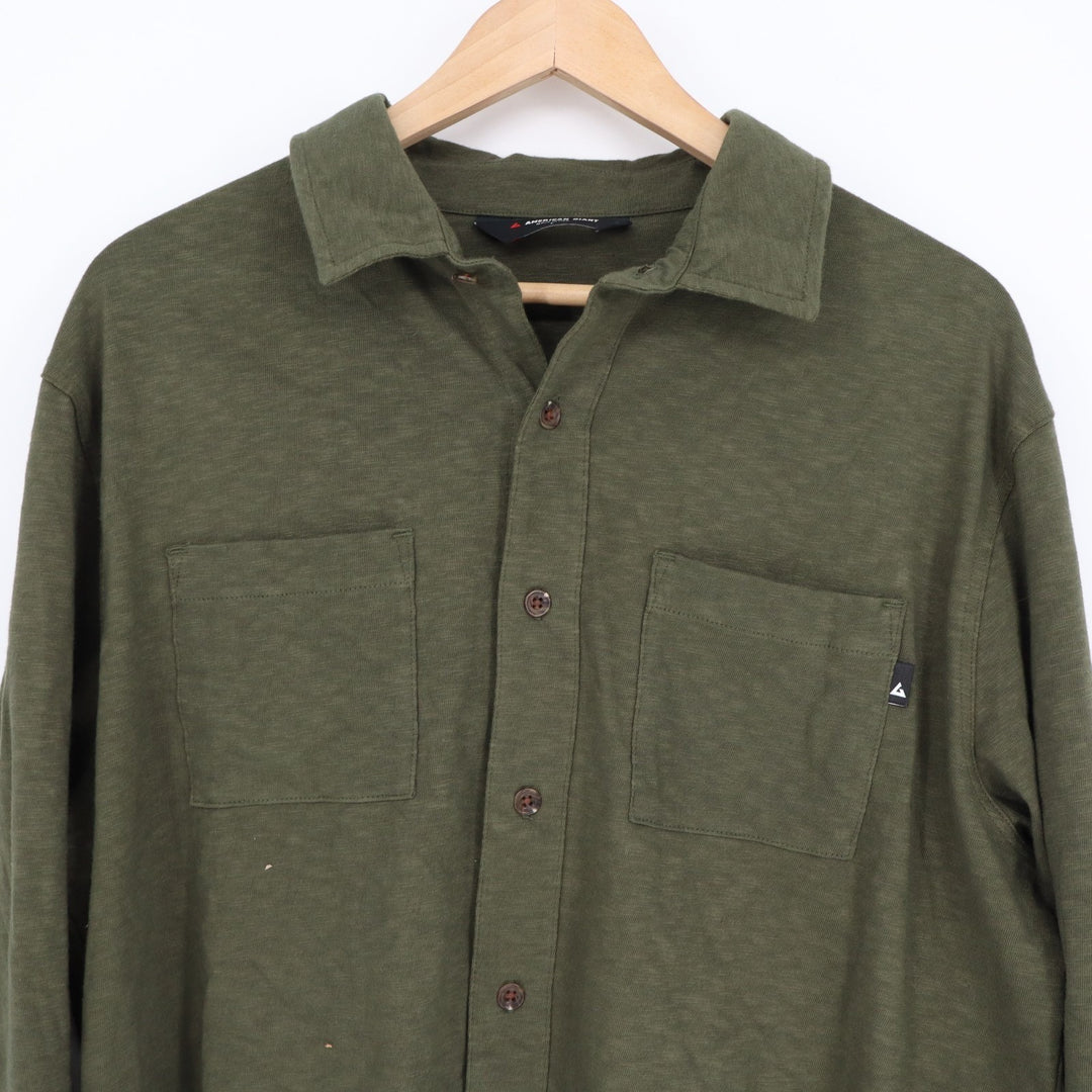 American Giant Premium Slub Shirt Mens Large Olive Cotton Back Yoke Button Up