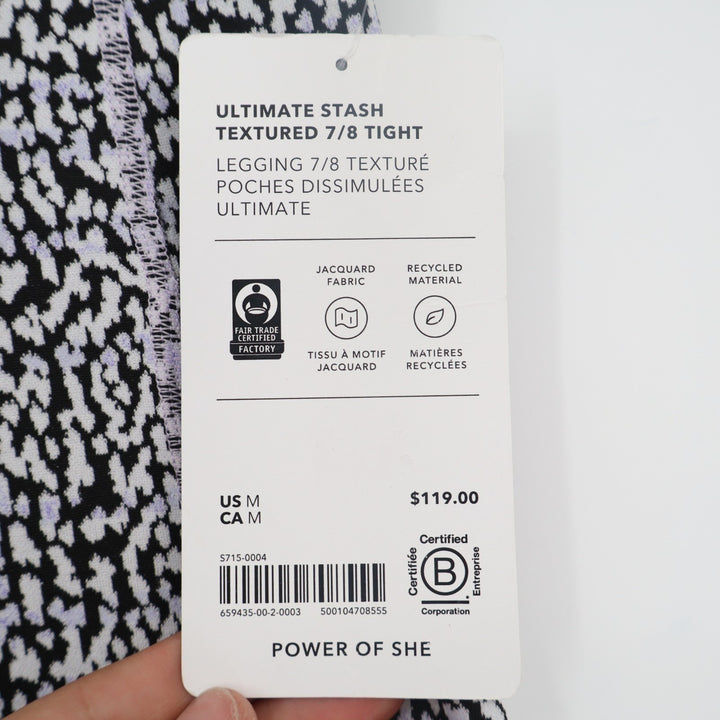 Athleta Ultimate Stash Textured 7/8 Leggings Womens M White Black Leopard Print