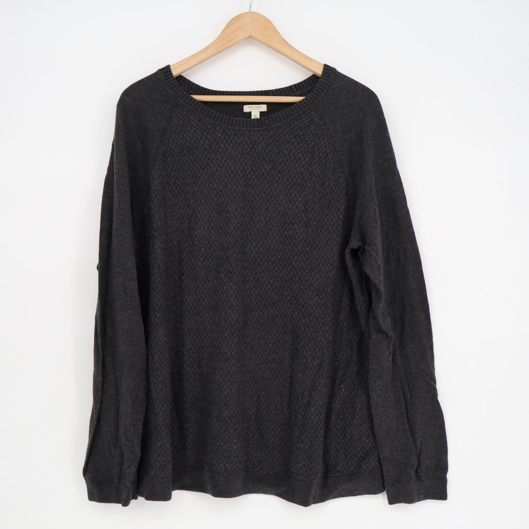 Sonoma Life + Style Sweater Womens XL Black Cotton Woven Textured Knit Ribbed
