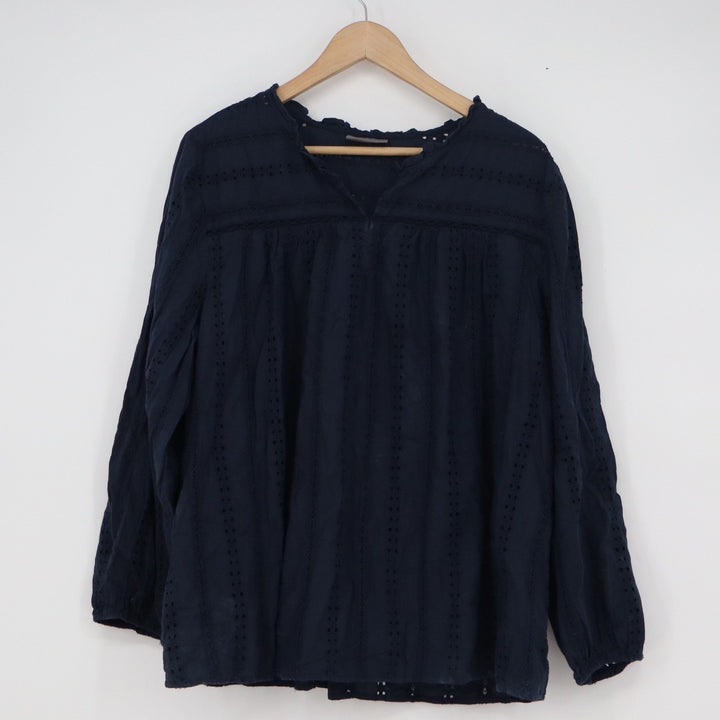 Style & Co Navy Blue Eyelet Embroidered Cotton Blouse 2X Plus Boho Ruffle Top