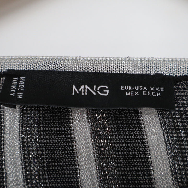 MNG Mango Metallic Striped Surplice Wrap Top Black Silver XXS