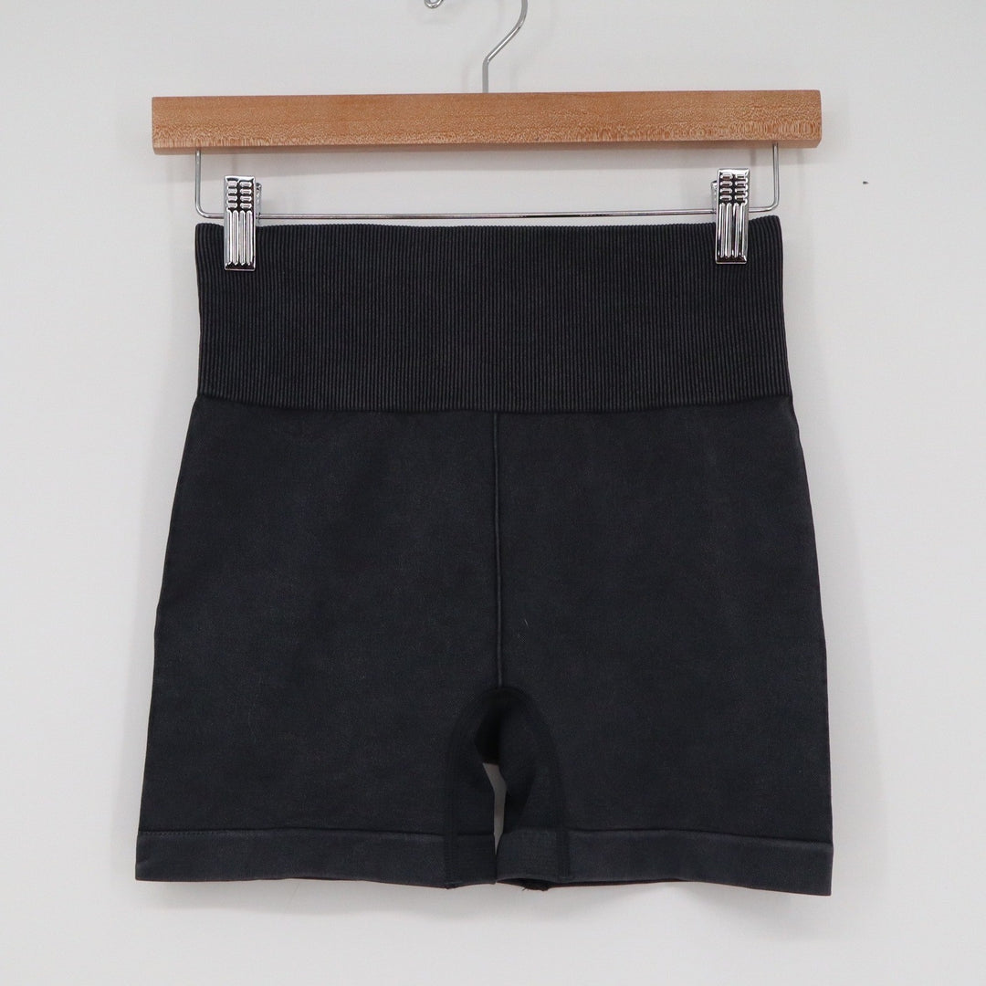 ITZON Womens Black High Waisted Ribbed Seamless Biker Shorts Size S