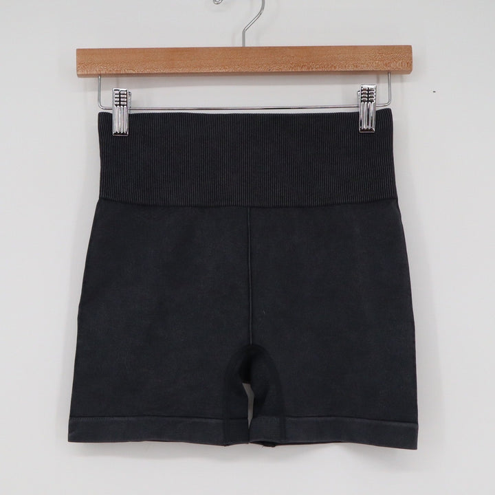 ITZON Womens Black High Waisted Ribbed Seamless Biker Shorts Size S