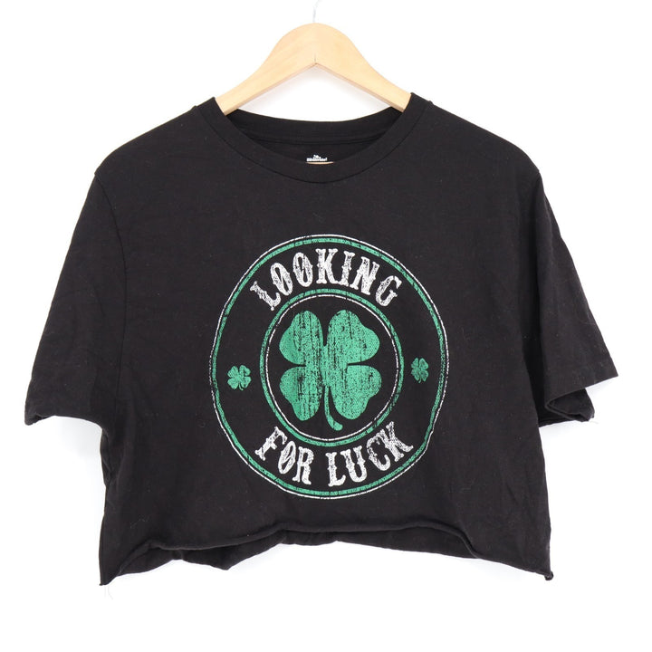 Way to Celebrate! St. Patrick's Day Crop T Shirt Womens M Black Looking For Luck