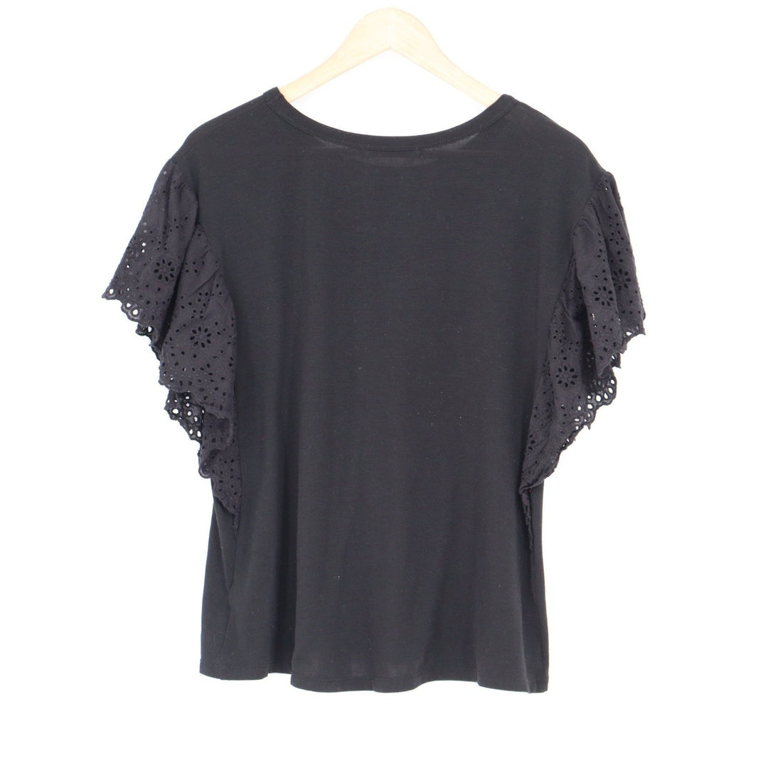Mustard Seed Black Eyelet Lace Flutter Sleeve Knit Top S16298 Mens Size M