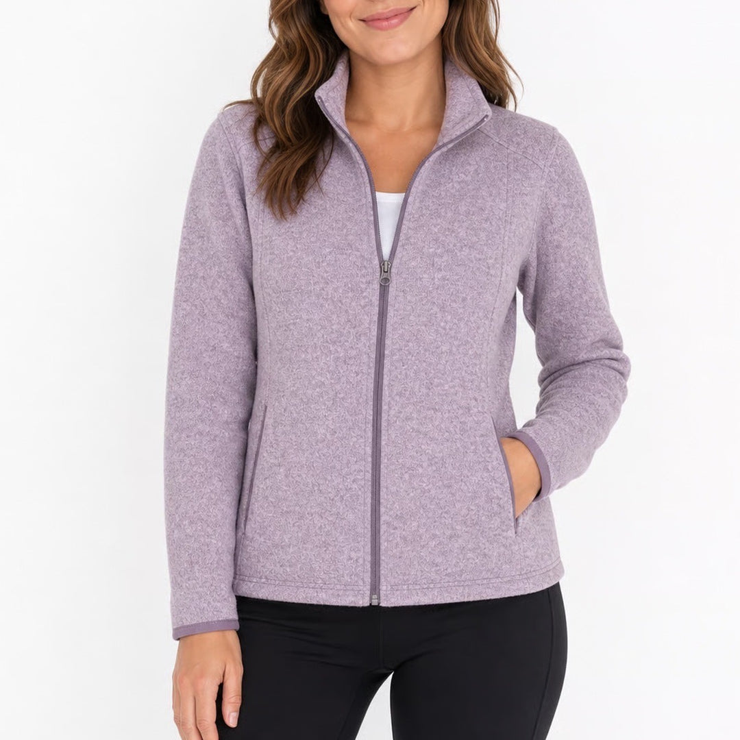 Eddie Bauer Womens XL Full Zip Fleece Jacket Heathered Purple Mock Neck Sweater
